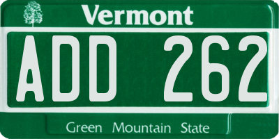 VT license plate ADD262