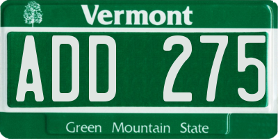 VT license plate ADD275