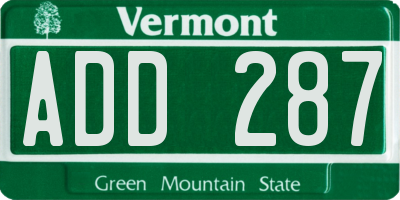VT license plate ADD287
