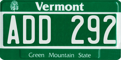 VT license plate ADD292