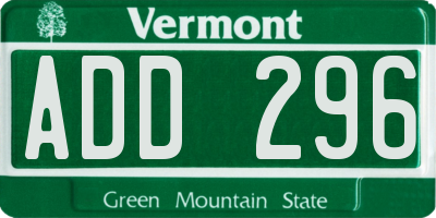 VT license plate ADD296