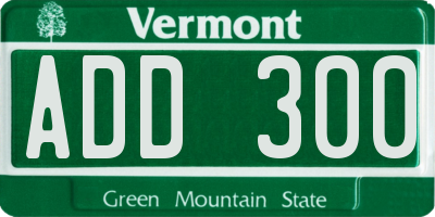 VT license plate ADD300