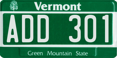 VT license plate ADD301