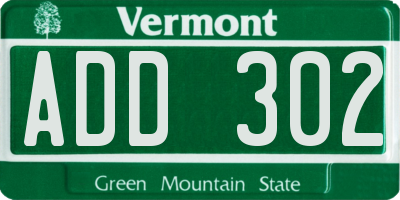 VT license plate ADD302