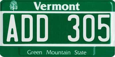 VT license plate ADD305