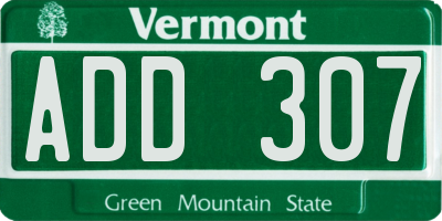 VT license plate ADD307