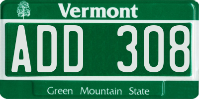 VT license plate ADD308