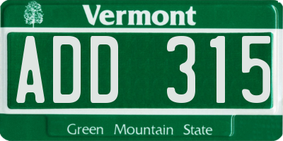 VT license plate ADD315