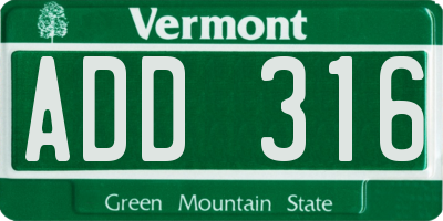VT license plate ADD316