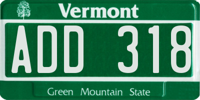 VT license plate ADD318
