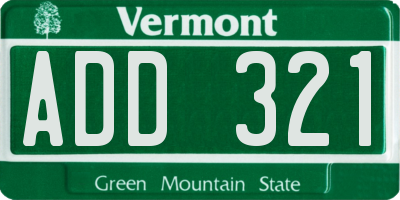 VT license plate ADD321