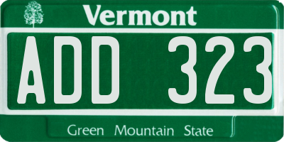 VT license plate ADD323