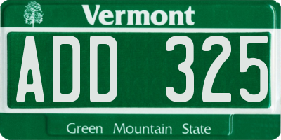 VT license plate ADD325