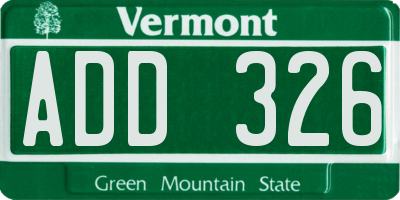 VT license plate ADD326