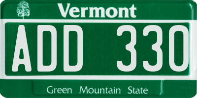 VT license plate ADD330