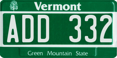 VT license plate ADD332