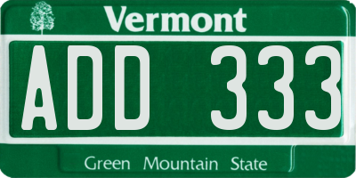 VT license plate ADD333
