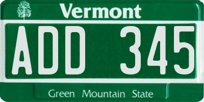 VT license plate ADD345