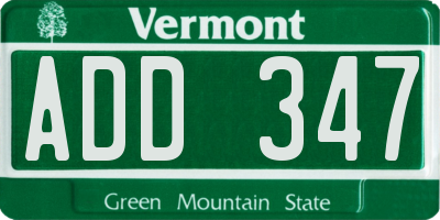 VT license plate ADD347