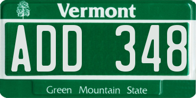VT license plate ADD348