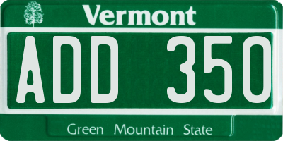 VT license plate ADD350