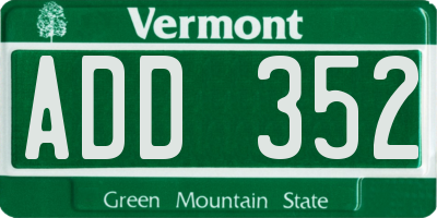 VT license plate ADD352