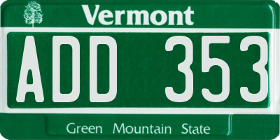 VT license plate ADD353