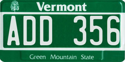 VT license plate ADD356
