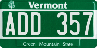 VT license plate ADD357