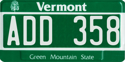 VT license plate ADD358