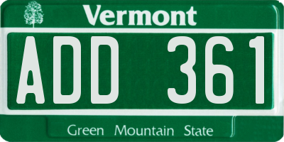 VT license plate ADD361