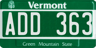 VT license plate ADD363