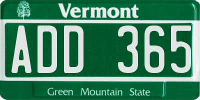 VT license plate ADD365