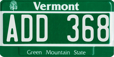 VT license plate ADD368