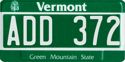 VT license plate ADD372