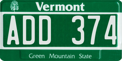 VT license plate ADD374