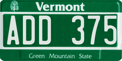 VT license plate ADD375