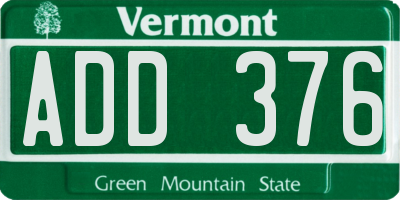 VT license plate ADD376