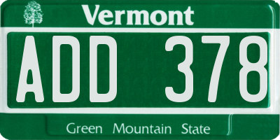 VT license plate ADD378