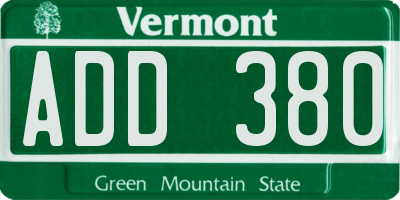 VT license plate ADD380