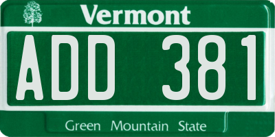 VT license plate ADD381