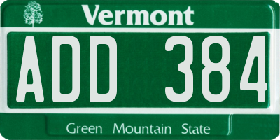 VT license plate ADD384