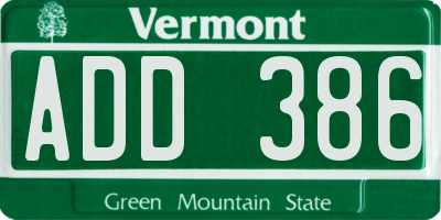 VT license plate ADD386