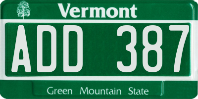 VT license plate ADD387