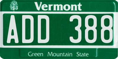 VT license plate ADD388