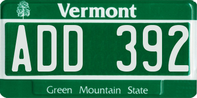 VT license plate ADD392