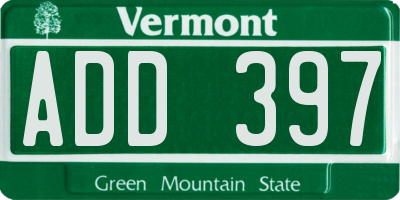 VT license plate ADD397