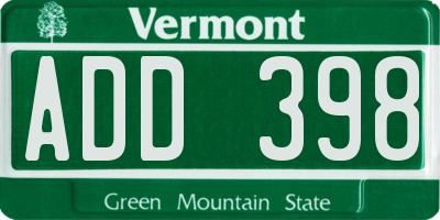 VT license plate ADD398