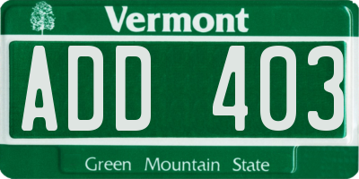 VT license plate ADD403