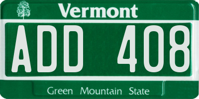VT license plate ADD408